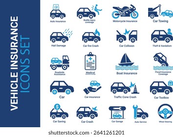 Vehicle insurance icons set, icons design
