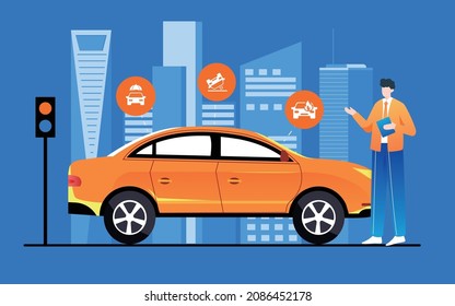 Vehicle insurance illustration car travel safety accident financial auto insurance poster