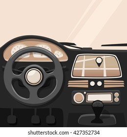 Vehicle Interior. Inside Car. Vector Cartoon Illustration