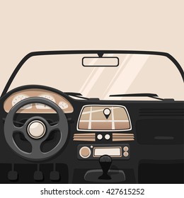 Vehicle Interior. Inside Car. Vector Cartoon Illustration