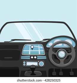 Vehicle interior. Inside car. Vector cartoon illustration