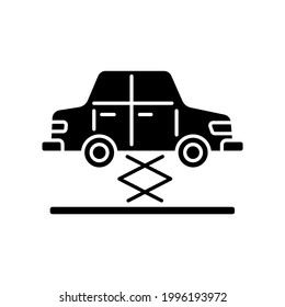 Symbol für die Glyph-Symbole Fahrzeug und Jack. Vektorgrafik füllt schwarze Illustration.