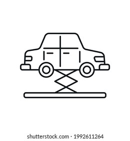 Lineares Fahrzeug- und Wagenkasten-Symbol Autoservice. Dünne, anpassbare Illustration. Contour-Symbol. Vektor-einzelne Rahmenzeichnung. Bearbeitbarer Hub