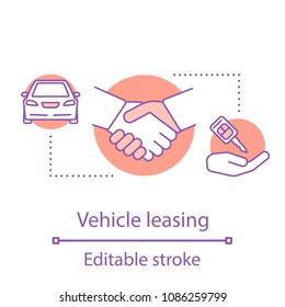 Vehicle leasing concept icon. Automobile hire or buying idea. Thin line illustration. Car rental. Vector isolated outline drawing. Editable stroke