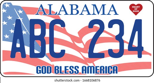 vehicle licence plates marking in Alabama in United States of America