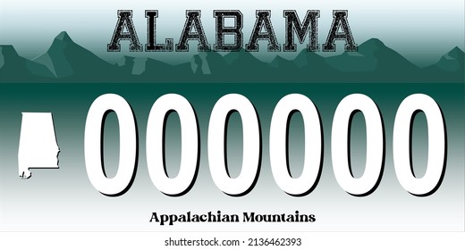 Vehicle licence plates marking in Alabama in United States of America, Car plates. Vehicle license numbers of different American states. Vintage print for tee shirt graphics, sticker and poster design