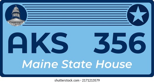 Vehicle licence plates marking in Maine in United States of America, Car plates.Vehicle license numbers of different American states. Vintage print for tee shirt graphics, sticker and poster design