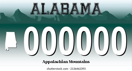 Vehicle license plates marking in Alabama in United States of America, Car plates. Vehicle license numbers of different American states. Vintage print for tee shirt graphics, sticker and poster design