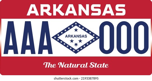 Vehicle license plates marking in Arkansas in United States of America, Car plates.Vehicle license numbers of different American states.Vintage print for tee shirt graphics,sticker and poster