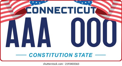 Vehicle license plates marking in Connecticut in United States of America, Car plates.Vehicle license numbers of different American states.Vintage print for tee shirt graphics,sticker and poster