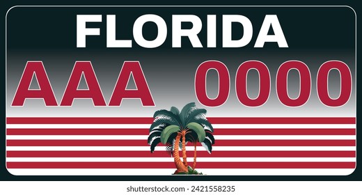 Vehicle license plates marking in Florida in United States of America, Car plates. Vehicle license numbers of different American states. Vintage print for tee shirt graphics, sticker and poster design