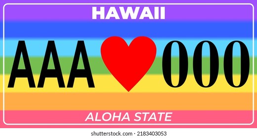 Vehicle license plates marking in Hawaii in United States of America, Car plates.Vehicle license numbers of different American states.Vintage print for tee shirt graphics,sticker and poster