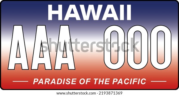 Vehicle license plates marking in Hawaii in United\
States of America, Car plates. Vehicle license numbers of different\
American states. Vintage print for tee shirt graphics,sticker and\
poster