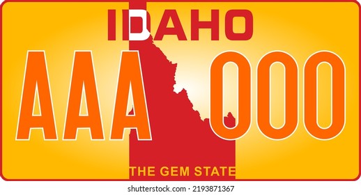 Vehicle license plates marking in Idaho in United States of America, Car plates. Vehicle license numbers of different American states. Vintage print for tee shirt graphics,sticker and poster