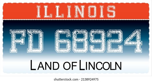 Vehicle license plates marking in illinois in United States of America, Car plates.Vehicle license numbers of different American states. Vintage print for tee shirt graphics, sticker and poster design