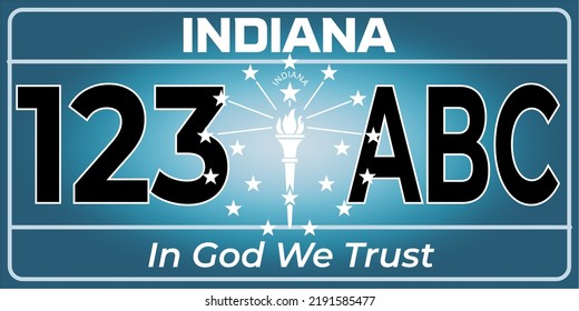 Vehicle license plates marking in Indiana in United States of America, Car plates. Vehicle license numbers of different American states. Vintage print for tee shirt graphics,sticker and poster