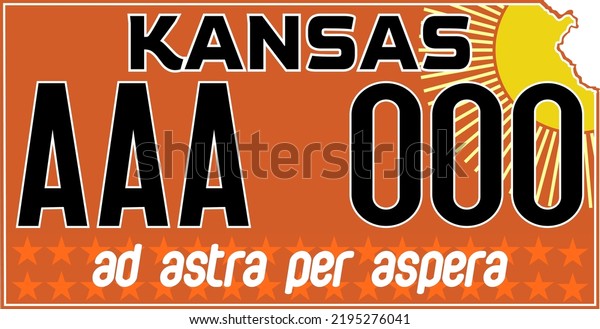 Vehicle license plates marking in Kansas in United\
States of America, Car plates. Vehicle license numbers of different\
American states. Vintage print for tee shirt graphics,sticker and\
poster