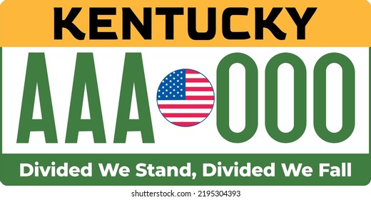 Vehicle license plates marking in Kentucky in United States of America, Car plates. Vehicle license numbers of different American states. Vintage print for tee shirt graphics,sticker and poster