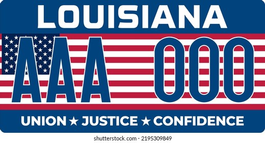 Vehicle license plates marking in Louisiana in United States of America, Car plates. Vehicle license numbers of different American states. Vintage print for tee shirt graphics,sticker and poster