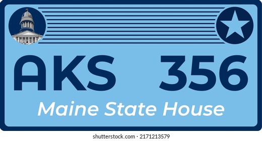 Vehicle license plates marking in Maine in United States of America, Car plates.Vehicle license numbers of different American states. Vintage print for tee shirt graphics, sticker and poster design