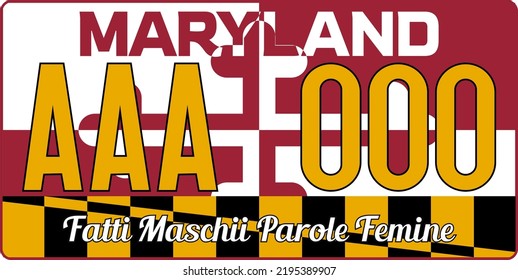 Vehicle license plates marking in Maryland in United States of America, Car plates. Vehicle license numbers of different American states. Vintage print for tee shirt graphics,sticker and poster