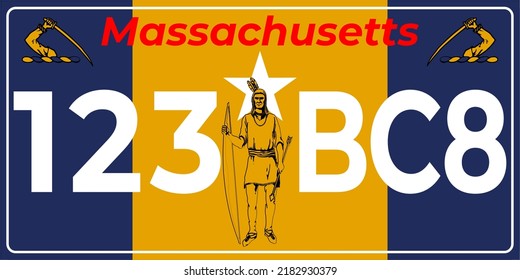 Vehicle license plates marking in Massachusetts in United States of America, Car plates.Vehicle license numbers of different American states.Vintage print for tee shirt graphics,sticker and poster