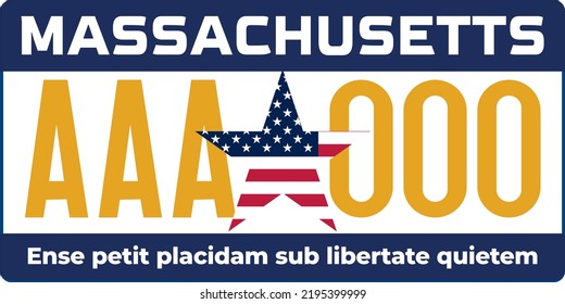 Vehicle license plates marking in Massachusetts in United States of America, Car plates.Vehicle license numbers of different American states.Vintage print for tee shirt graphics,sticker and poster