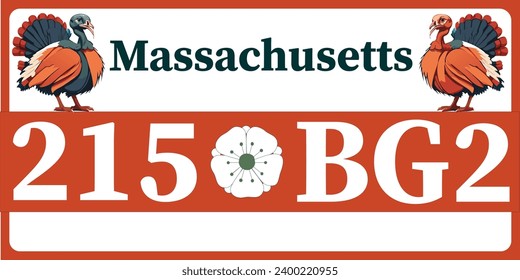 Vehicle license plates marking in Massachusetts in United States of America, Car plates.Vehicle license numbers of different American states.Vintage print for tee shirt graphics,sticker and poster