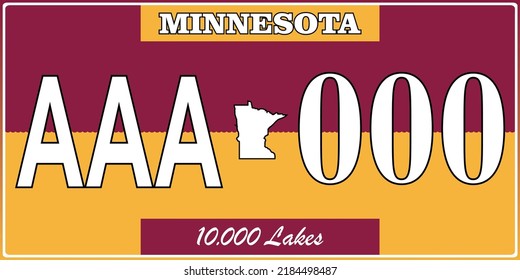 Vehicle license plates marking in Minnesota in United States of America, Car plates.Vehicle license numbers of different American states.Vintage print for tee shirt graphics,sticker and poster