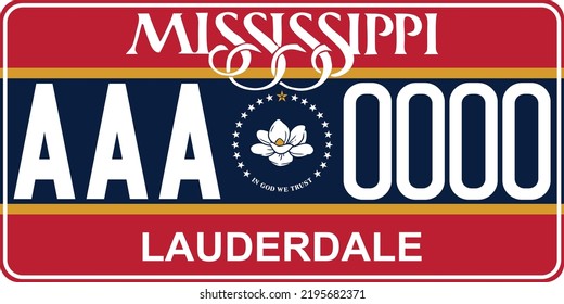 Vehicle license plates marking in Mississippi in United States of America, Car plates.Vehicle license numbers of different American states.Vintage print for tee shirt graphics,sticker and poster