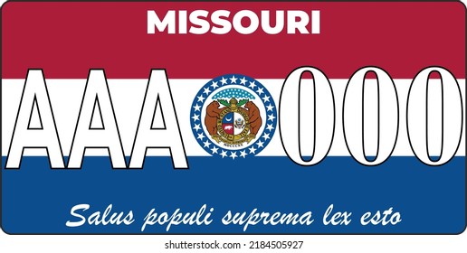 Vehicle license plates marking in Missouri in United States of America, Car plates.Vehicle license numbers of different American states.Vintage print for tee shirt graphics,sticker and poster