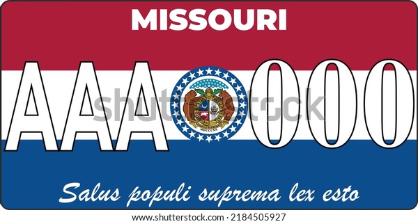Vehicle\
license plates marking in Missouri in United States of America, Car\
plates.Vehicle license numbers of different American states.Vintage\
print for tee shirt graphics,sticker and\
poster