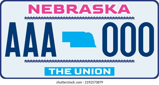 Vehicle license plates marking in Nebraska in United States of America, Car plates. Vehicle license numbers of different American states. Vintage print for tee shirt graphics,sticker and poster