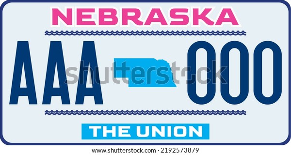 Vehicle license plates marking in Nebraska in\
United States of America, Car plates. Vehicle license numbers of\
different American states. Vintage print for tee shirt\
graphics,sticker and\
poster