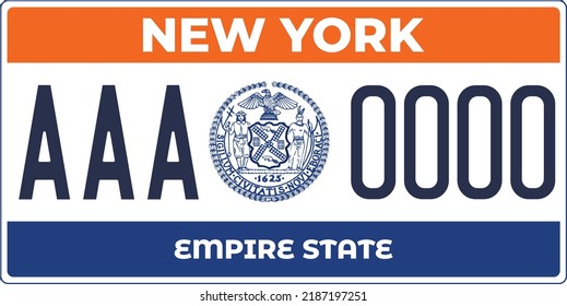 Matrícula de matrícula de vehículos con matrícula de Nueva York en los Estados Unidos de América, placas de automóviles. Números de licencia de vehículos de diferentes estados de los Estados Unidos. Impresión de época para gráficos de camisetas, pegatinas y afiches