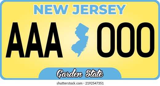 Vehicle license plates marking in New Jersey in United States of America, Car plates. Vehicle license numbers of different American states. Vintage print for tee shirt graphics,sticker and poster