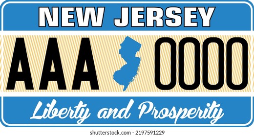 Placas de matrícula de vehículos marcadas en Nueva Jersey (Estados Unidos de América), placas de automóviles. Números de licencia de vehículos de diferentes estados norteamericanos. Impresión vintage para gráficos de camisetas, pegatinas y afiches