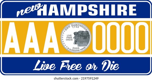 Placas de matrícula de vehículos con matrícula de New Hampshire en los Estados Unidos de América, placas de automóviles. Números de licencia de vehículos de diferentes estados norteamericanos. Impresión vintage para gráficos de camisetas, pegatinas y afiches