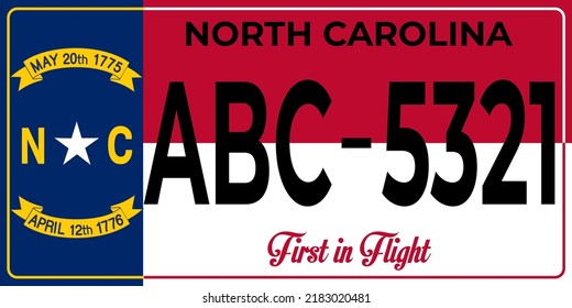 Vehicle license plates marking in North Carolina in United States of America, Car plates.Vehicle license numbers of different American states.Vintage print for tee shirt graphics,sticker and poster