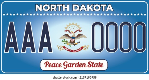 Matrícula de matrículas de vehículos con matrícula de Dakota del Norte en los Estados Unidos de América, placas de automóviles. Números de licencia de vehículos de diferentes estados de los Estados Unidos. Impresión vintage para gráficos de camisetas, pegatinas y afiches