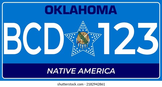 Vehicle license plates marking in Oklahoma in United States of America, Car plates.Vehicle license numbers of different American states.Vintage print for tee shirt graphics,sticker and poster