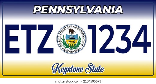 Vehicle license plates marking in Pennsylvania in United States of America, Car plates.Vehicle license numbers of different American states.Vintage print for tee shirt graphics,sticker and poster