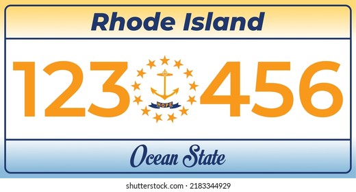 Vehicle license plates marking in Rhode Island in United States of America, Car plates.Vehicle license numbers of different American states.Vintage print for tee shirt graphics,sticker and poster