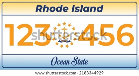 Vehicle license plates marking in Rhode Island in United States of America, Car plates.Vehicle license numbers of different American states.Vintage print for tee shirt graphics,sticker and poster