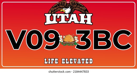 Vehicle license plates marking in Utah in United States of America, Car plates.Vehicle license numbers of different American states.Vintage print for tee shirt graphics,sticker and poster