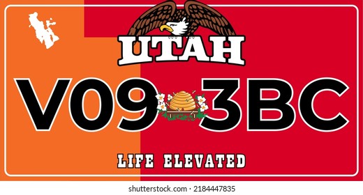 Vehicle license plates marking in Utah in United States of America, Car plates.Vehicle license numbers of different American states.Vintage print for tee shirt graphics,sticker and poster