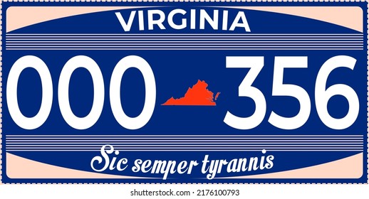 Vehicle license plates marking in Virginia in United States of America, Car plates.Vehicle license numbers of different American states.Vintage print for tee shirt graphics,sticker and poster design