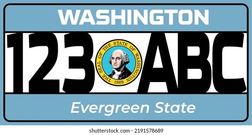 Vehicle license plates marking in Washington  in United States of America, Car plates. Vehicle license numbers of different American states. Vintage print for tee shirt graphics,sticker and poster