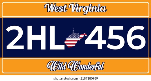 Vehicle license plates marking in West Virginia in United States of America, Car plates.Vehicle license numbers of different American states.Vintage print for tee shirt graphics,sticker and poster