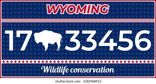 Vehicle license plates marking in Wyoming in United States of America, Car plates.Vehicle license numbers of different American states.Vintage print for tee shirt graphics,sticker and poster